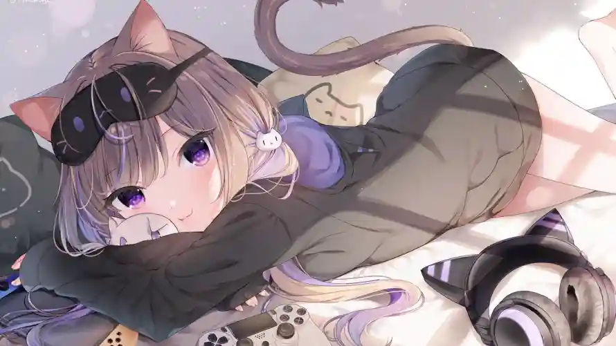 4k女孩壁纸 - 猫耳 - 紫发 - 耳机「哲风壁纸」 4k女孩壁纸 - 猫耳 - 紫发 - 耳机「哲风壁纸」