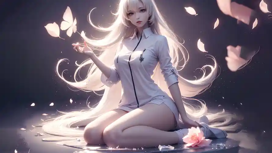 4k少女壁纸 - 银发 - 光影特效 - 少女坐姿「哲风壁纸」
