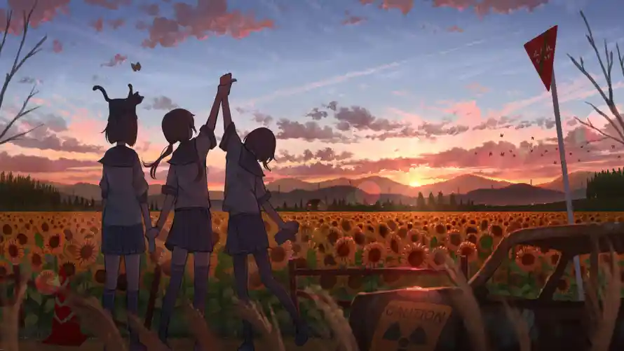 4k女孩壁纸 - 二次元 - 向日葵田 - 少女插画「哲风壁纸」