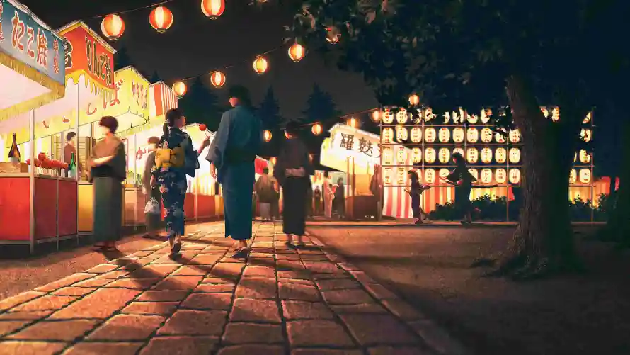 4k和服壁纸-夏夜祭 - 夜景-人物漫步壁纸推荐「哲风壁纸」