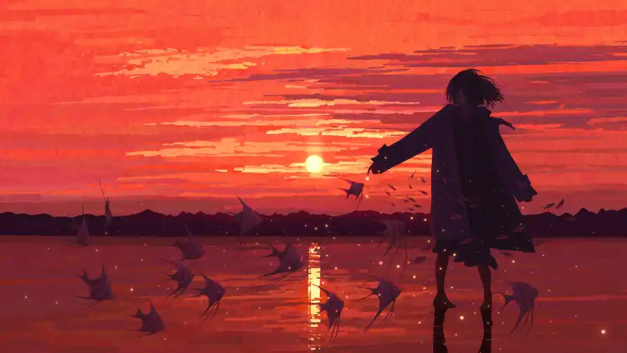 4k夕阳壁纸-夕阳少女壁纸和少女-少女插画热门的壁纸「哲风壁纸」