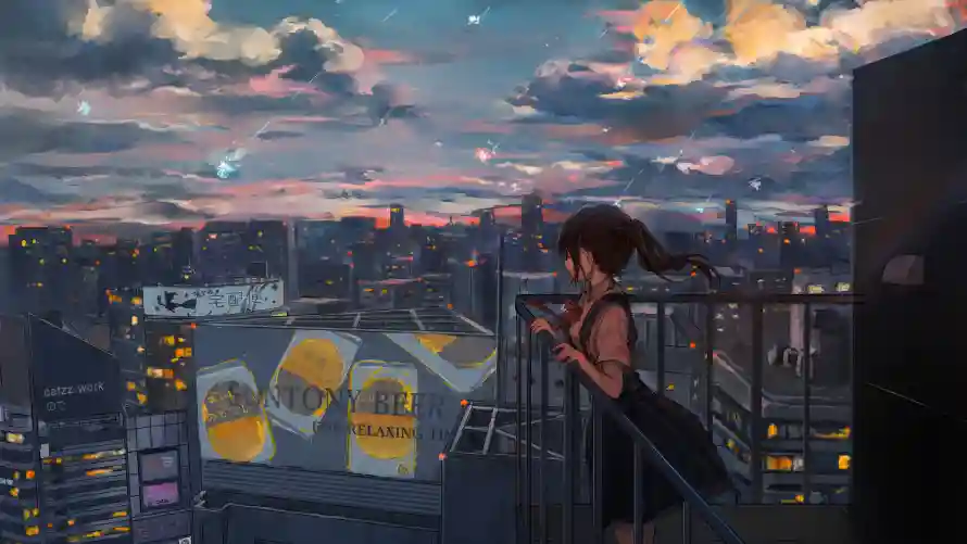 4k女孩壁纸 - 二次元 - 动漫插画 - 城市背景「哲风壁纸」