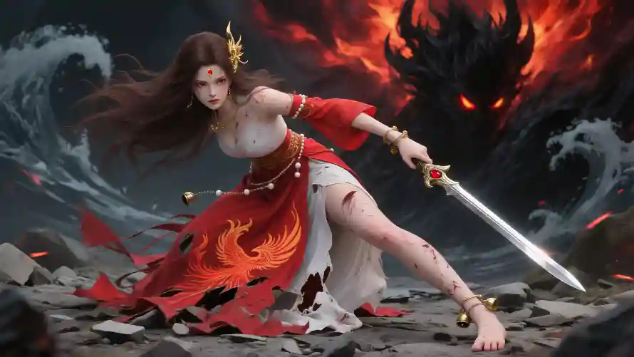 4k红色壁纸 - 铃铛 - 侠女佩剑 - 战斗场景「哲风壁纸」