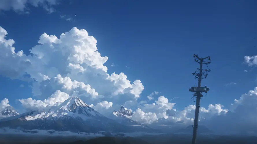 4kAI壁纸-电线杆壁纸和雪山-AI风景壁纸分享「哲风壁纸」