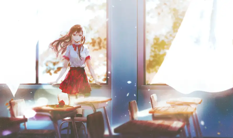 2k女孩壁纸-二次元和教室插画-校服场景「哲风壁纸」