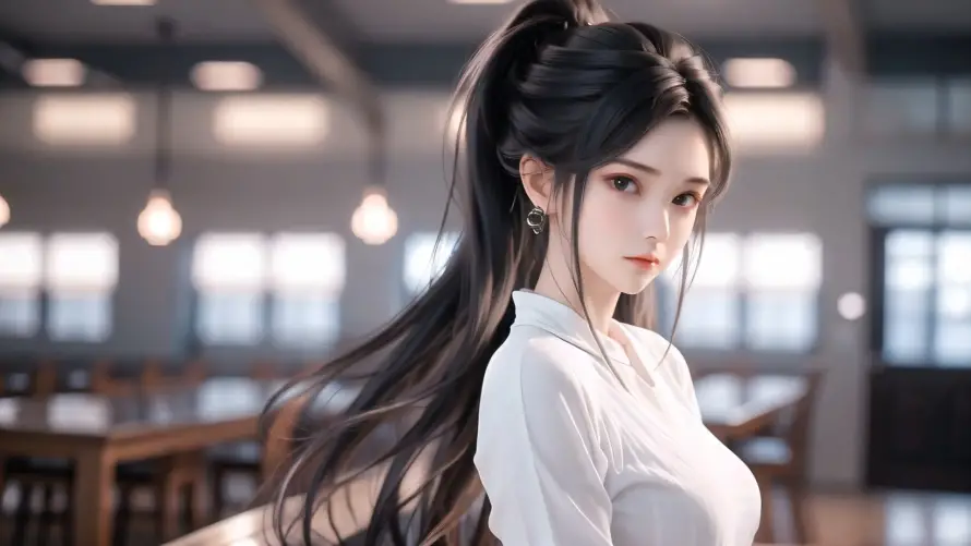 2k冷白皮壁纸-教室场景与校园背景-白色衣服「哲风壁纸」