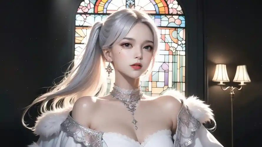 2k少女壁纸-高马尾 - 银发-华丽礼服壁纸分享「哲风壁纸」