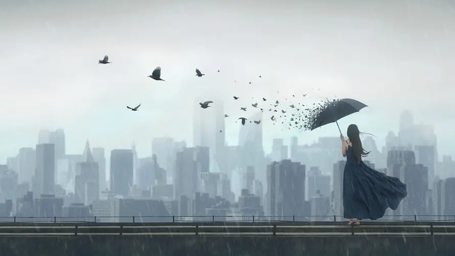 4k插画壁纸 - 艺术 - 城市插画 - 天空飞鸟「哲风壁纸」