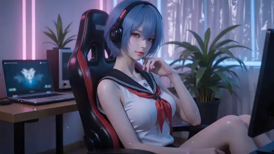 2k少女壁纸-电竞椅 - 电竞-少女插画免费下载「哲风壁纸」