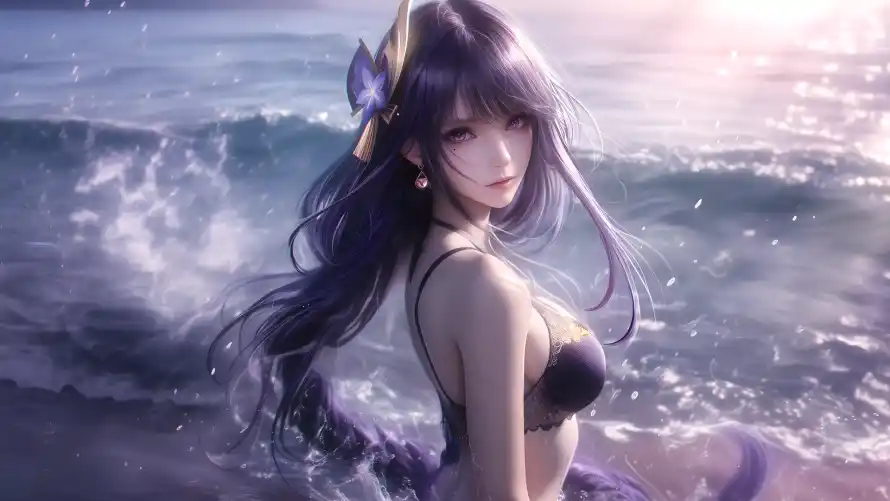 4k回眸壁纸 - 海边 - 回眸瞬间 - 夕阳海景「哲风壁纸」