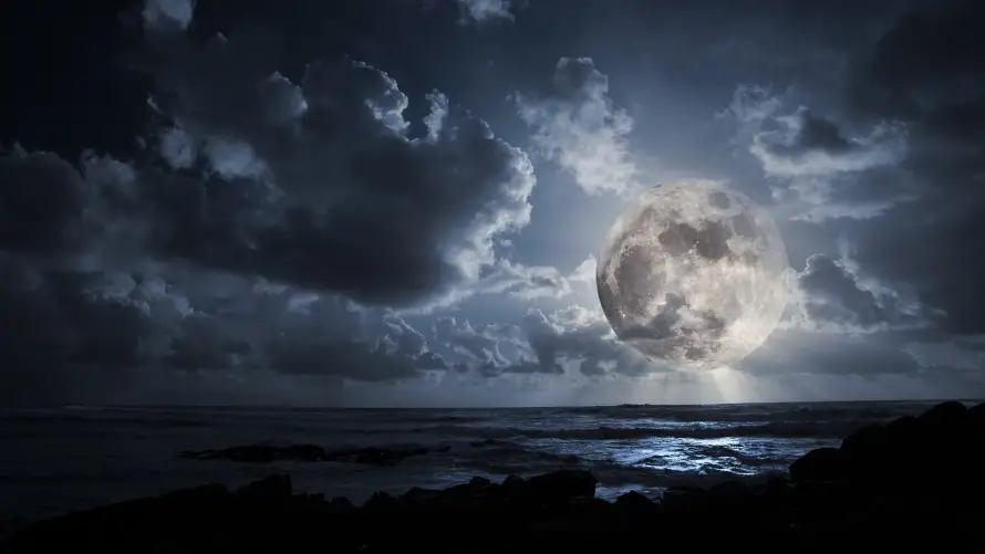 4k艺术壁纸 - 风景 - 乌云夜景 - 月光海浪「哲风壁纸」