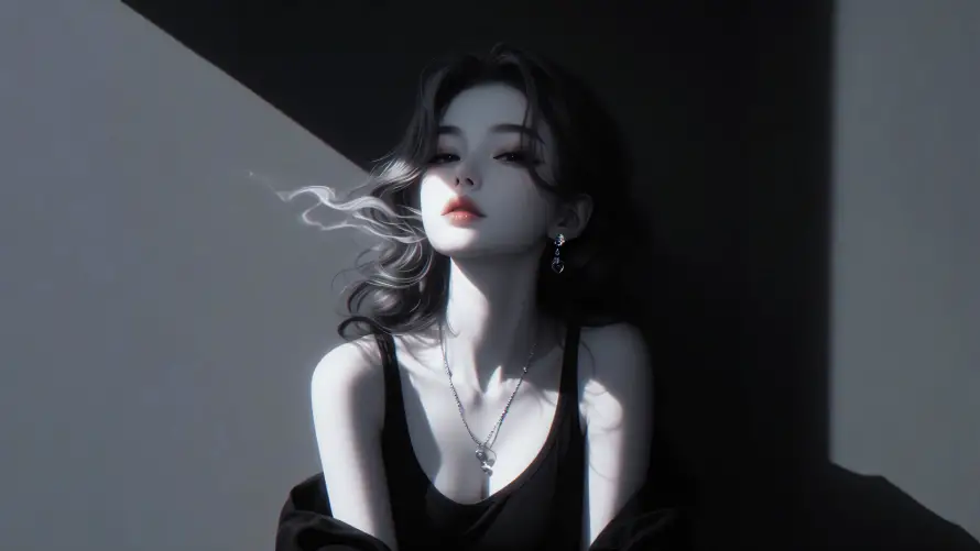 4k插画壁纸 - 烟雾 - 美女 - 背景「哲风壁纸」