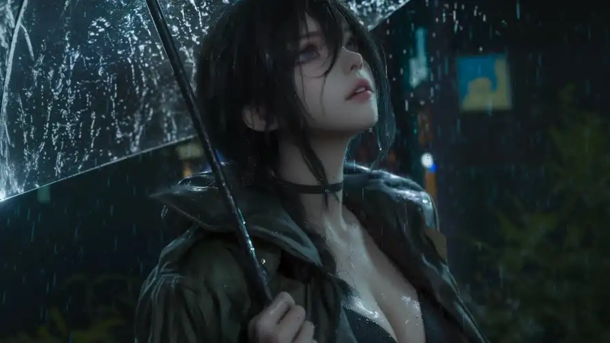 2k仰望壁纸-仰望少女 - 雨中-少女肖像免费下载「哲风壁纸」