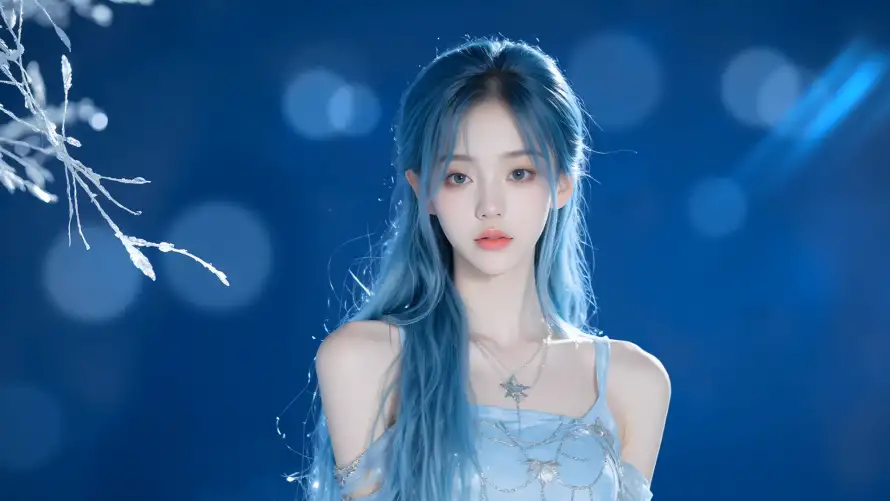 2k美女壁纸-少女壁纸 - 蓝发-梦幻背景热门的壁纸「哲风壁纸」