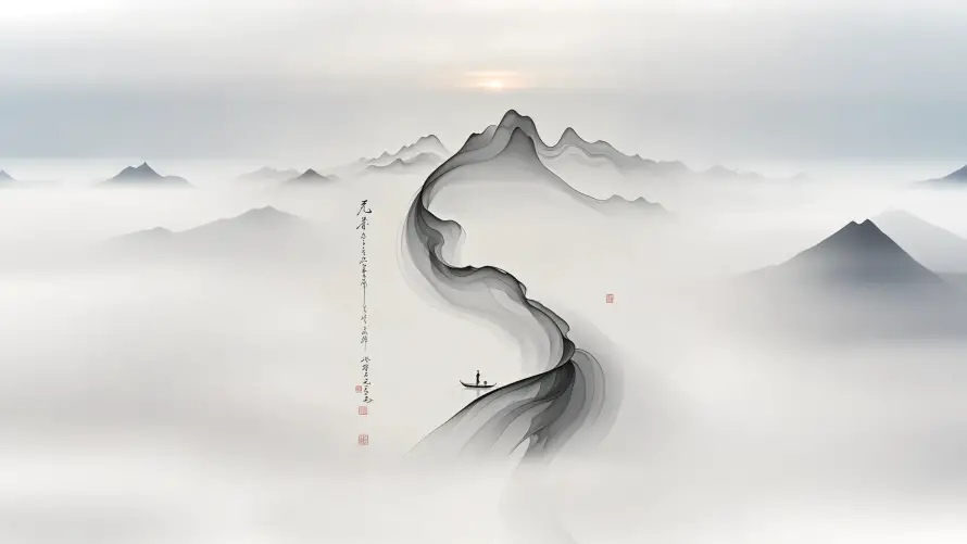 4k云雾山峦壁纸-古典美学和国风水墨-意境背景「哲风壁纸」