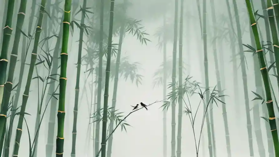 4k小鸟壁纸-中式元素 - 竹林-国风插画免费下载「哲风壁纸」
