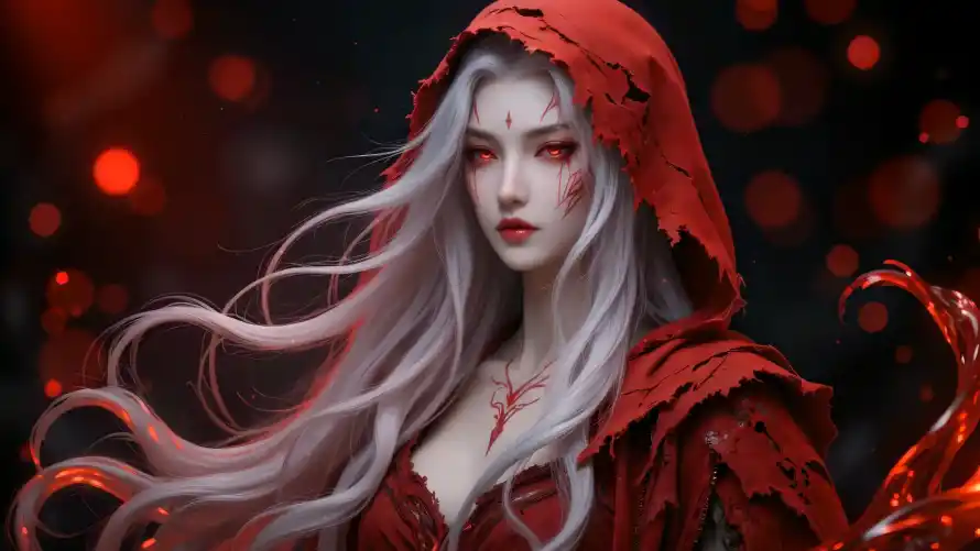 4k红瞳壁纸 - 魔姬 - 奇幻风格 - 暗黑银发「哲风壁纸」