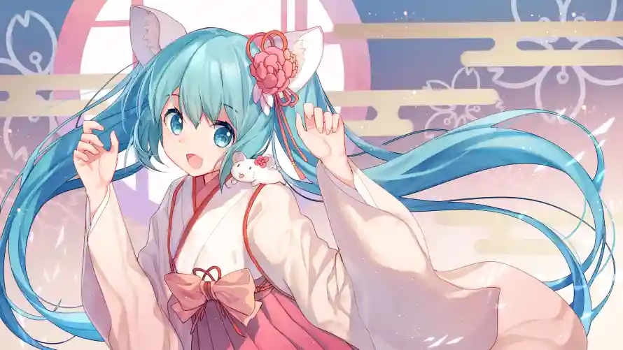 2k猫耳壁纸-初音未来 - 日系插画-猫耳少女「哲风壁纸」
