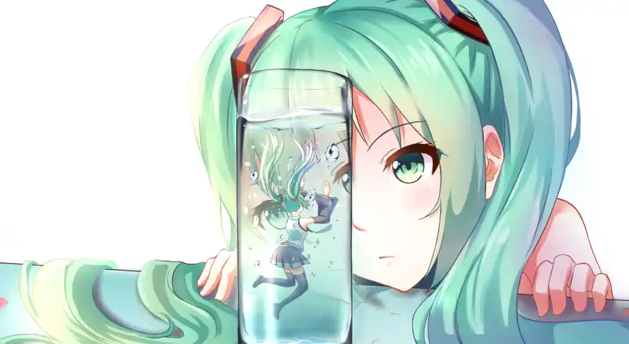 2k插画壁纸-二次元与水杯-初音未来热门的壁纸「哲风壁纸」