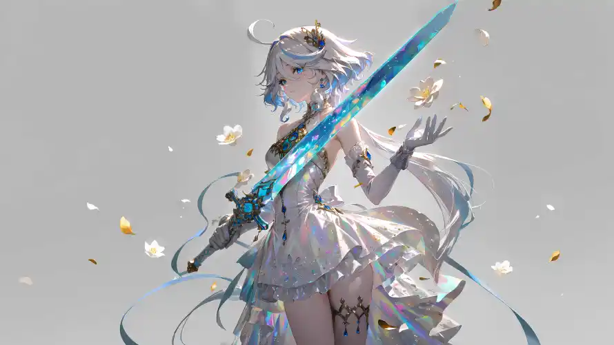 4k原神壁纸 - 少女 - 持剑 - 白发「哲风壁纸」