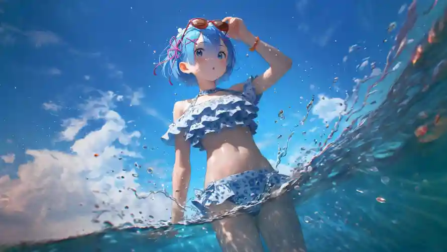 4k海滨壁纸-动漫角色与海-泳装少女壁纸分享「哲风壁纸」