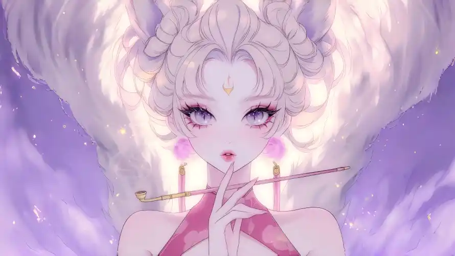 4k梦幻插画壁纸-白发少女和白发紫瞳-粉色少女「哲风壁纸」