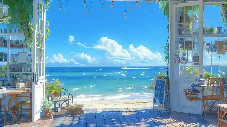 4k治愈系壁纸 - 夏日海滩 - 木质露台 - 海景背景「哲风壁纸」 4k治愈系壁纸 - 夏日海滩 - 木质露台 - 海景背景「哲风壁纸」