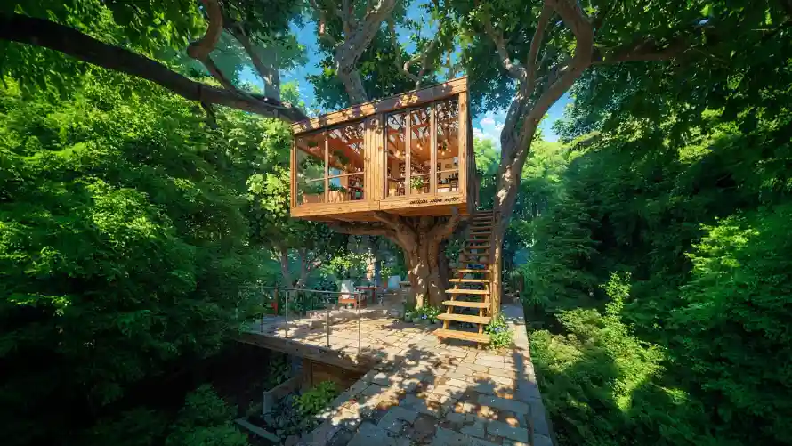 4k树屋壁纸 - 休闲空间 - 夏日树荫 - 户外建筑「哲风壁纸」