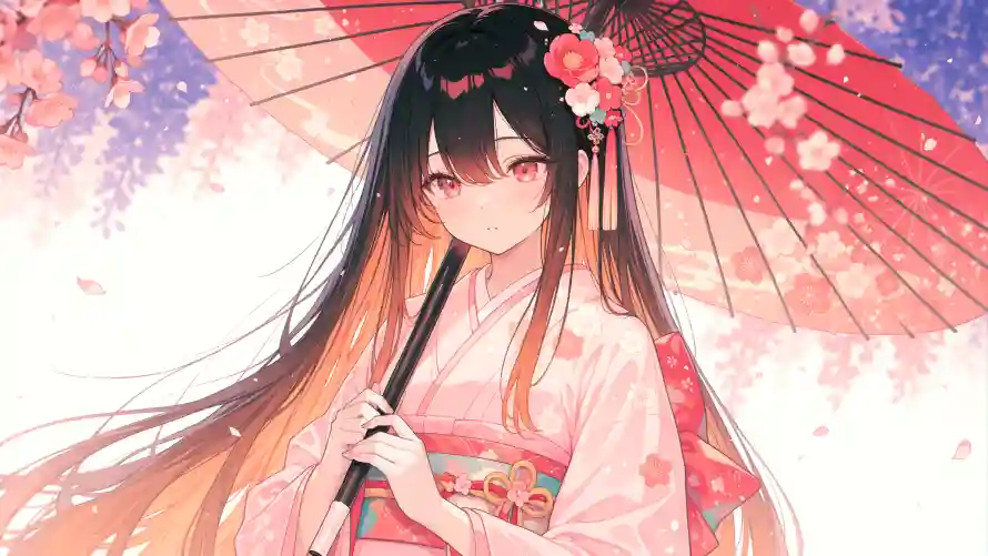 4k樱花壁纸 - 美女 - 樱花季 - 和服美女「哲风壁纸」
