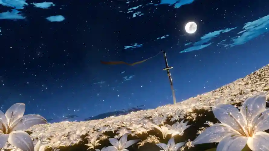 3k尼尔壁纸-花海月夜 - 静谧场景-月夜十字架「哲风壁纸」