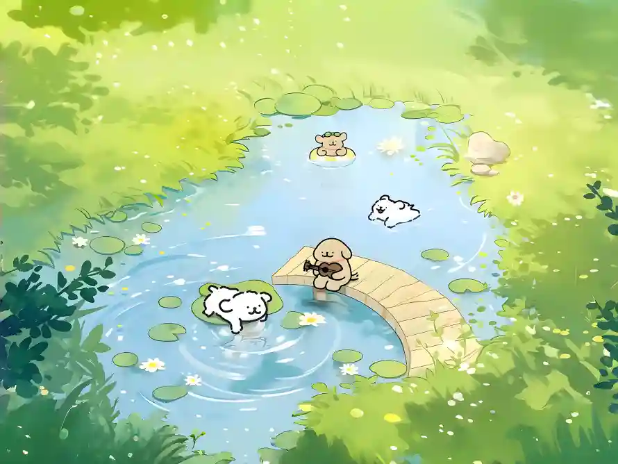 4k夏天壁纸-动物插画与小桥-夏日小景免费下载「哲风壁纸」