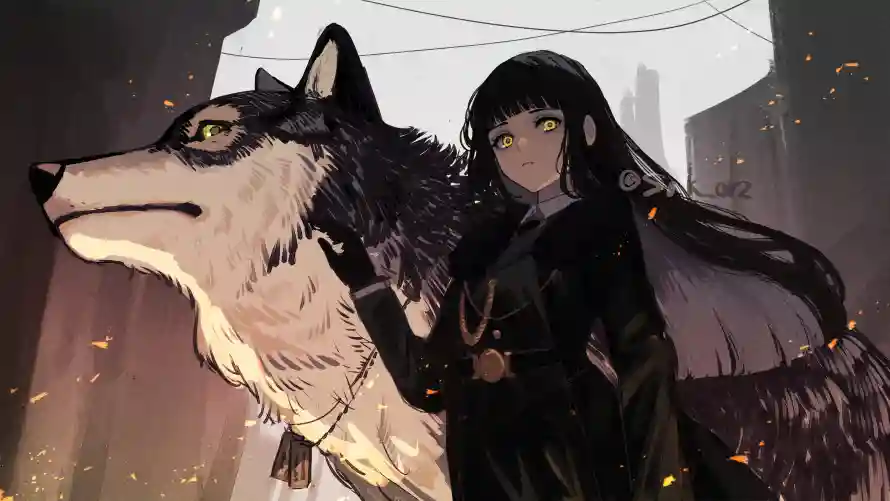 4k少女壁纸-狼少女 - 共生主题-少女与狼「哲风壁纸」