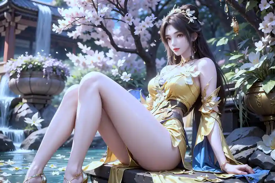 4k王曦壁纸-古典园林 - 完美世界-樱花瀑布「哲风壁纸」