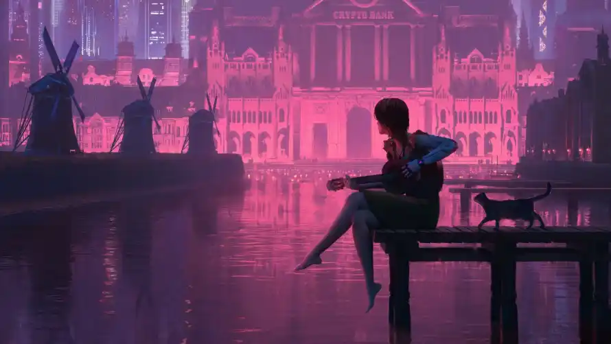 2k少女壁纸-城市夜景 - 紫色-夜景猫咪壁纸推荐「哲风壁纸」
