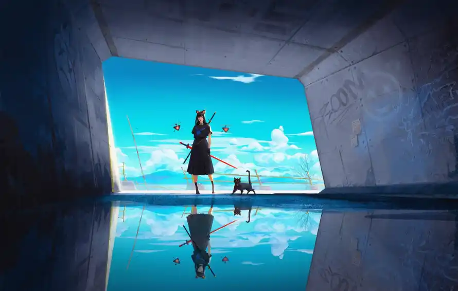 2k少女壁纸-倒影场景和猫-光影艺术壁纸推荐「哲风壁纸」
