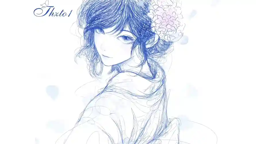 3k和服少女壁纸-插画风格与清新画风-花朵装饰「哲风壁纸」