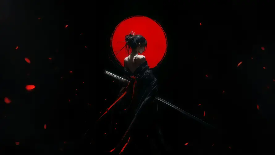 4k暗夜壁纸 - 武士 - 红月 - 背影「哲风壁纸」 4k暗夜壁纸 - 武士 - 红月 - 背影「哲风壁纸」