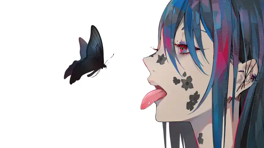 4k舌头壁纸-个性插画与蝴蝶-动漫少女壁纸推荐「哲风壁纸」