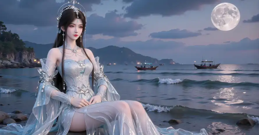 6k古风壁纸-完美世界和夜晚-白色长裙免费下载「哲风壁纸」