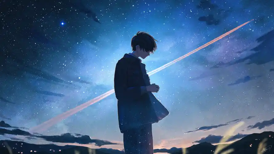 4k夜空壁纸 - 流星 - 星空 - 少年「哲风壁纸」