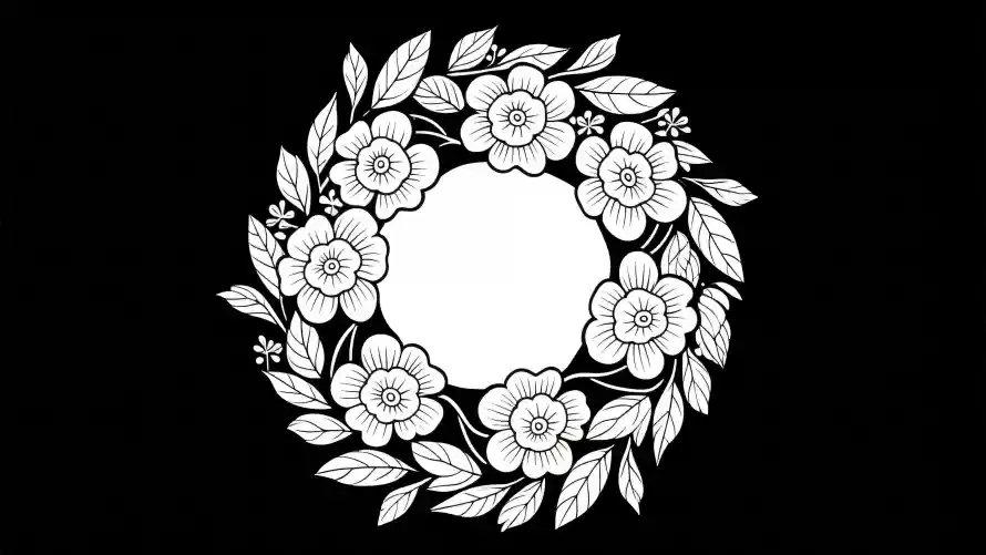 3k花朵壁纸-黑白风和花环-叶子装饰热门的壁纸「哲风壁纸」