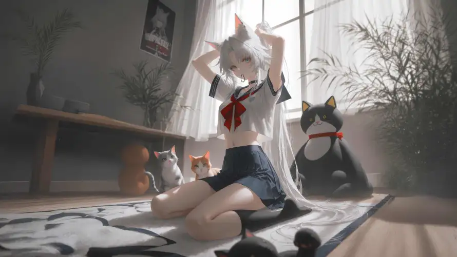 4k小猫壁纸-jk制服 - 柴犬-猫耳JK免费下载「哲风壁纸」