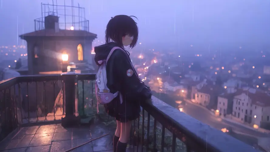 5k路灯壁纸-天台夜景与jk-雨中天台壁纸推荐「哲风壁纸」