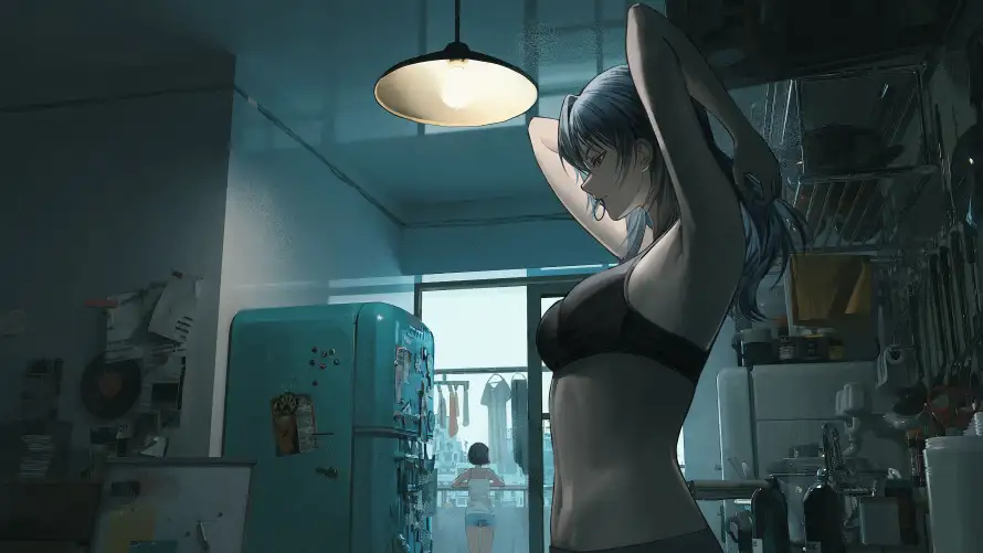 5k冰箱壁纸-黑色内衣和少女-壁纸推荐「哲风壁纸」
