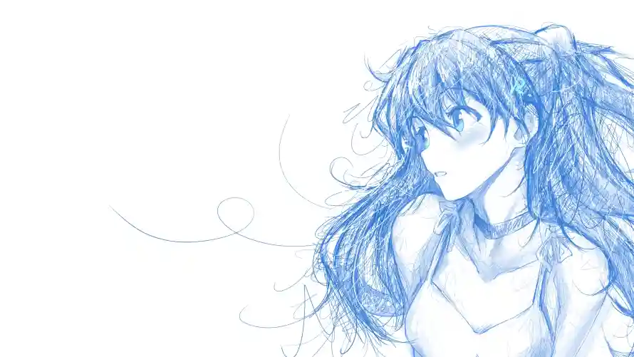 4k侧脸壁纸-eva和长发-线稿插画免费下载「哲风壁纸」