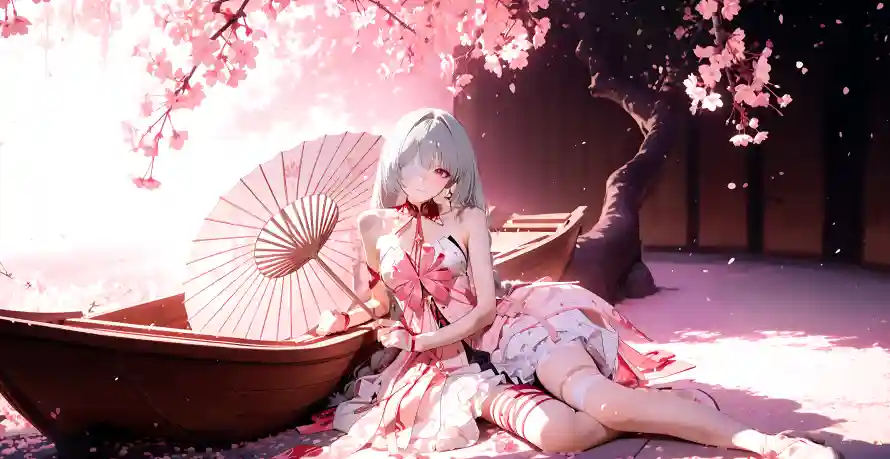 6k壁纸壁纸-二次元和扇子-银发少女热门的壁纸「哲风壁纸」