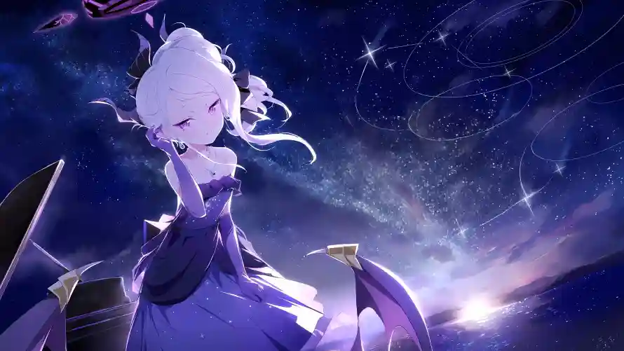 4k白发壁纸-星空背景 - 翅膀-礼服日奈壁纸分享「哲风壁纸」