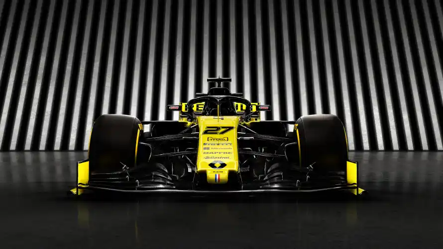 8kF1壁纸-F1赛车与黄色赛车-黑白条纹背景「哲风壁纸」