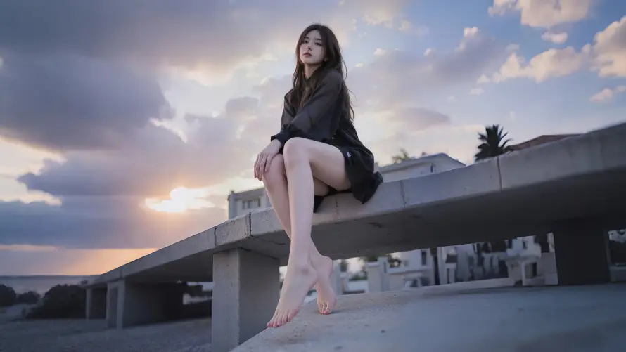 4k桥梁壁纸-夕阳天空 - 赤脚-美女仰拍免费下载「哲风壁纸」