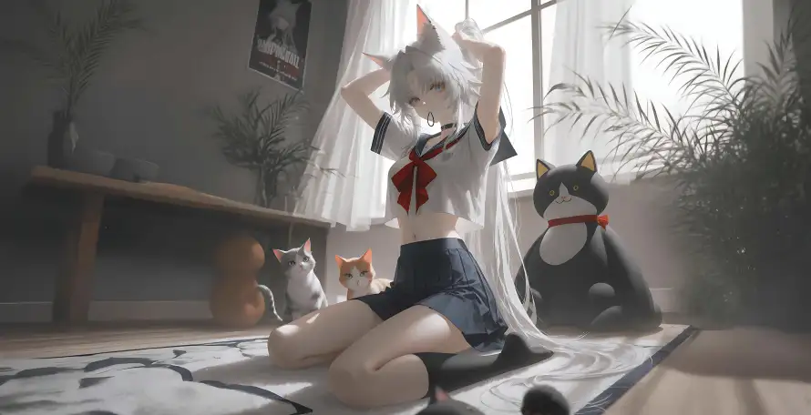 6k短裙壁纸-二次元与jk-猫耳少女壁纸推荐「哲风壁纸」